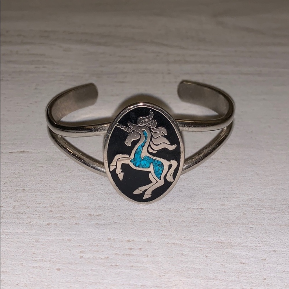 Unicorn bracelet cuff inlaid stone